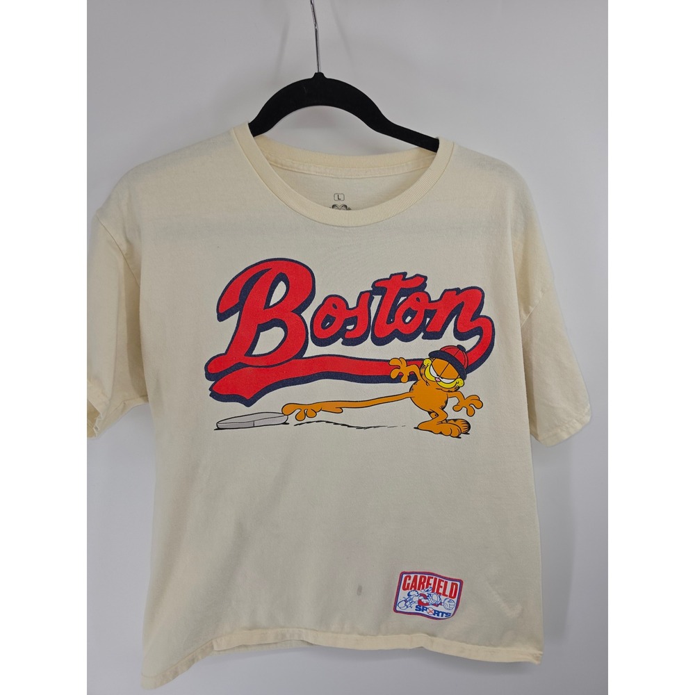 Garfield Sports Boston Baseball Graphic T-Shirt Cream Mens Large Short Sleeve